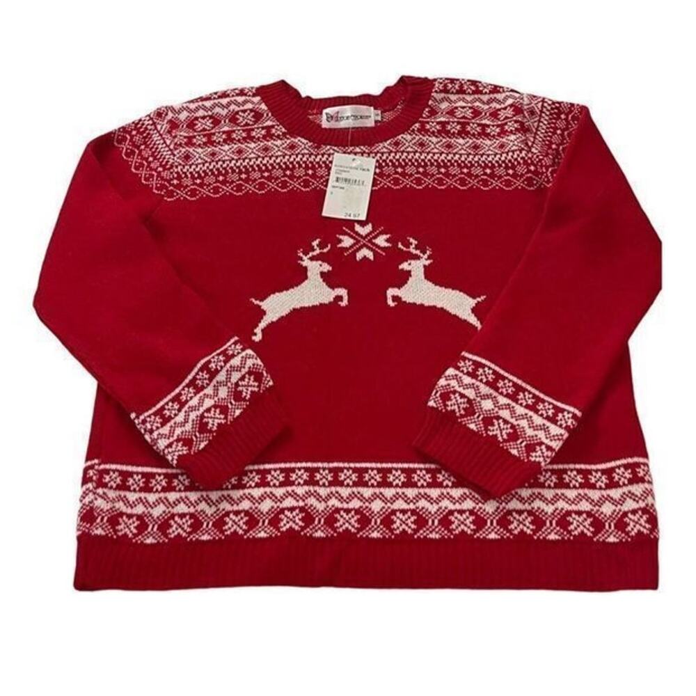 Cotton Emporium Girls Crewneck Reindeer Christmas Sweater Size Small New - Picture 10 of 10